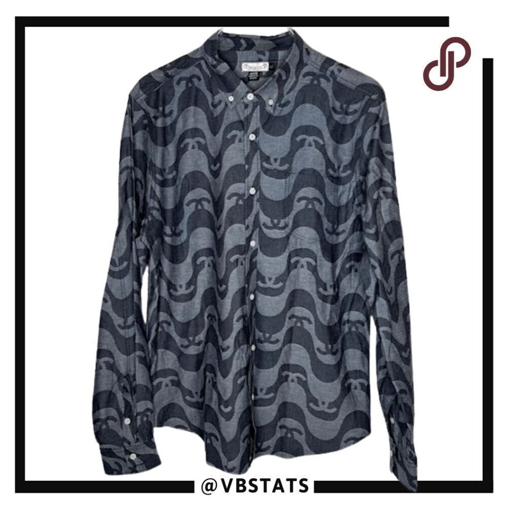 Oxford Lads Geometric Wavy Cotton Long Sleeve Button-Down Shirt Gray‎ XL NWOT